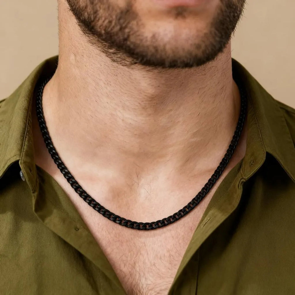 Black Necklace , Stainless Steel Black Curb Cuban Link Chain Necklace , Black Necklace for Men and Women , Gift for Him , Mens Black Chains