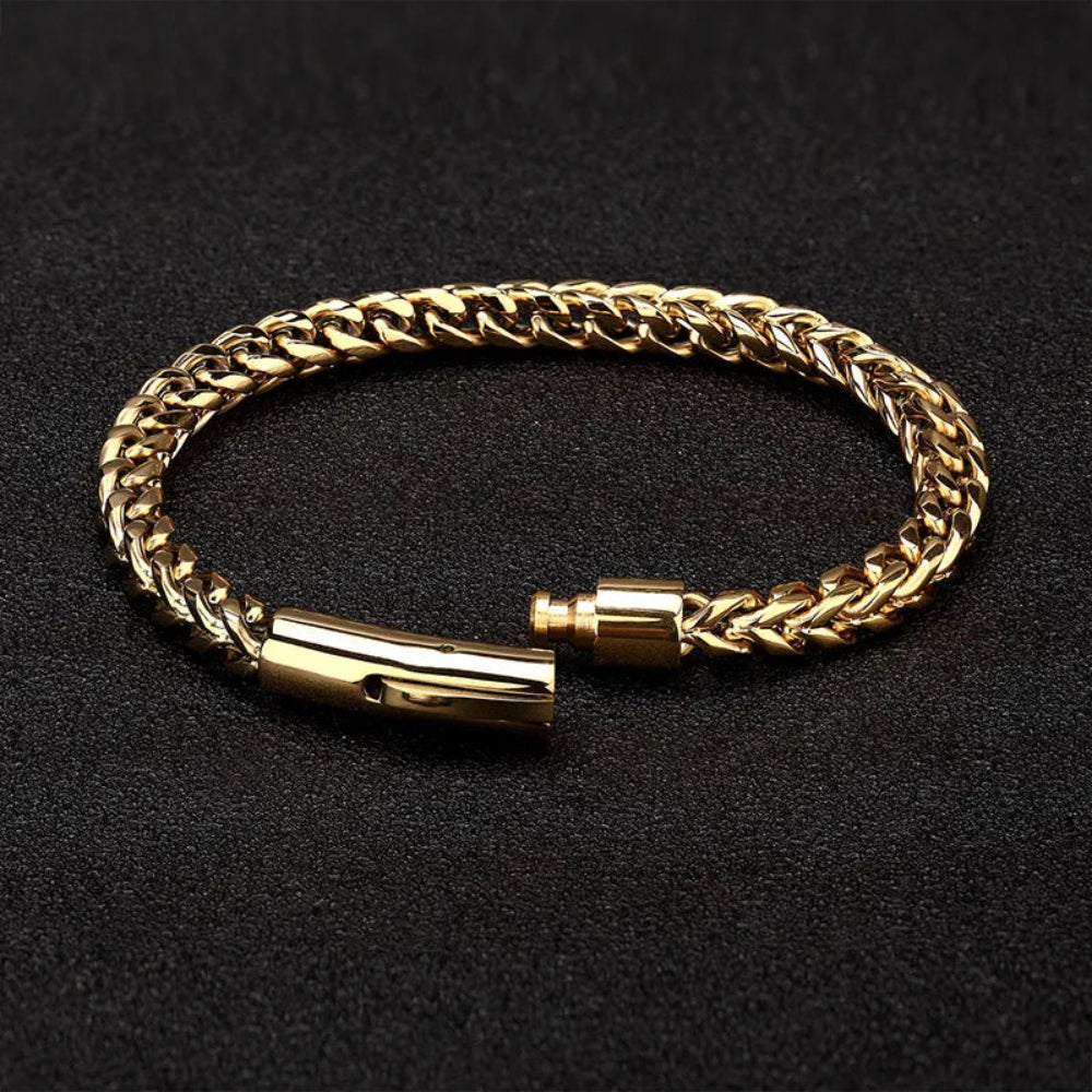Locomotive Men Punk Rock Bicycle Chain Bracelet 18K Gold Plated Stainless Steel Magnet Button Male Jewelry Gifts