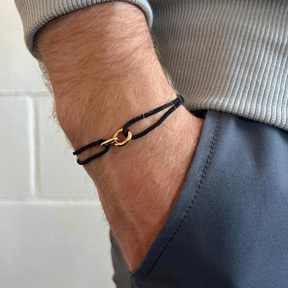 Mens Bracelet Rope Chain, Thin Mens Black Rope Nylon Bracelet, 925 Sterling Silver Bracelet - Mens Jewelry - by