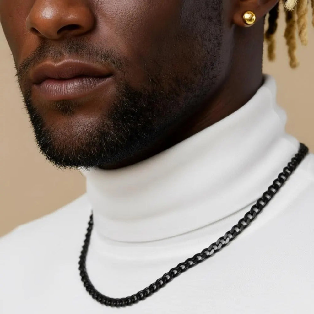 Black Necklace , Stainless Steel Black Curb Cuban Link Chain Necklace , Black Necklace for Men and Women , Gift for Him , Mens Black Chains