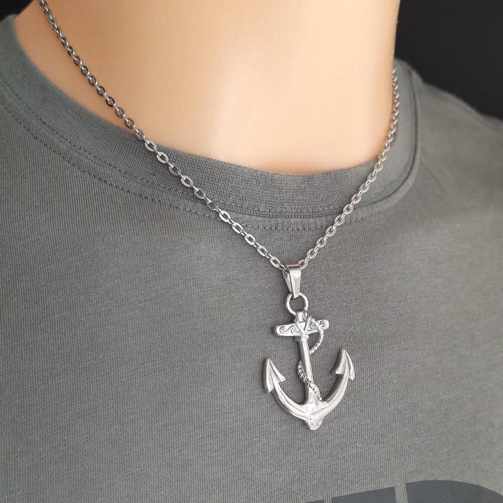 Mens Anchor Pendant Necklace Nautical Gift for Sailors Mens Travel Charm
