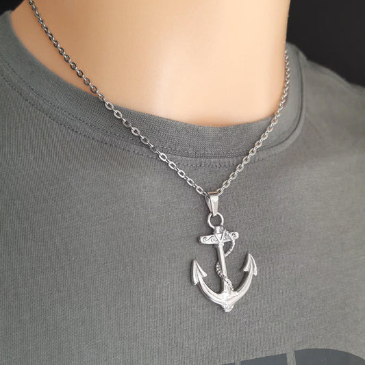 Mens Anchor Pendant Necklace Nautical Gift for Sailors Mens Travel Charm