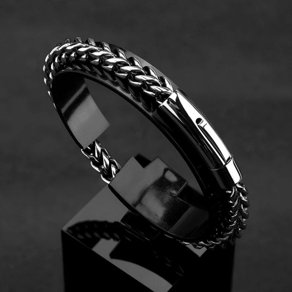 Locomotive Men Punk Rock Bicycle Chain Bracelet 18K Gold Plated Stainless Steel Magnet Button Male Jewelry Gifts