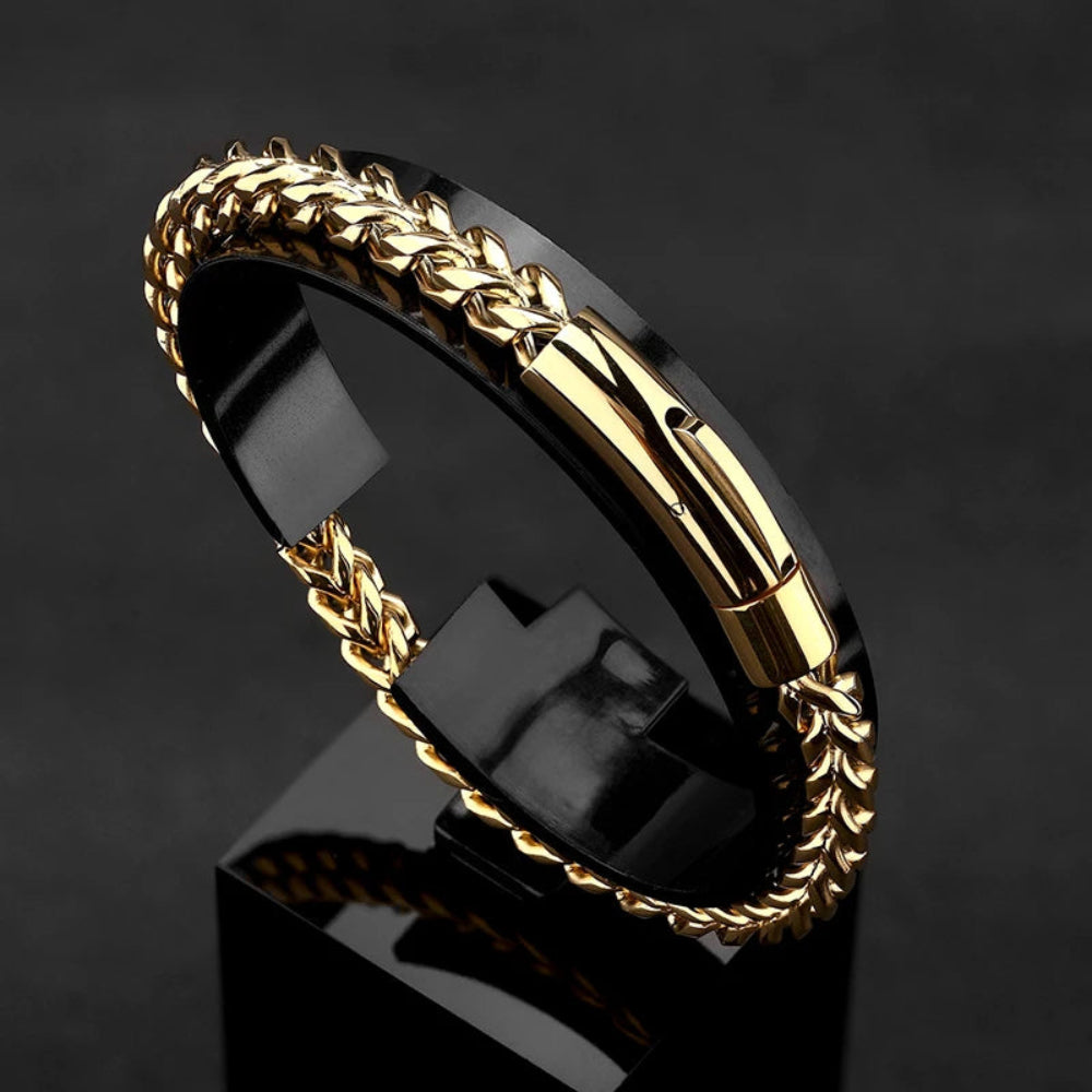 Locomotive Men Punk Rock Bicycle Chain Bracelet 18K Gold Plated Stainless Steel Magnet Button Male Jewelry Gifts