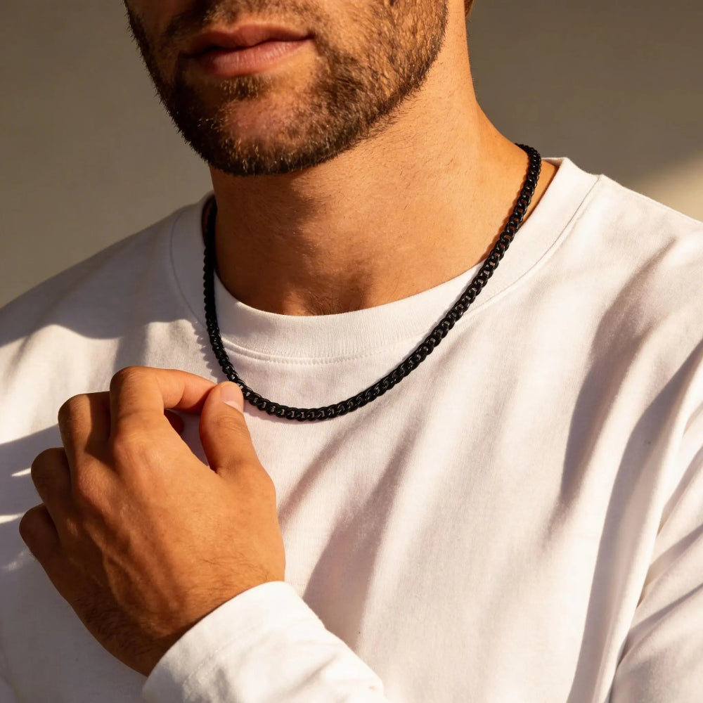 Black Necklace , Stainless Steel Black Curb Cuban Link Chain Necklace , Black Necklace for Men and Women , Gift for Him , Mens Black Chains