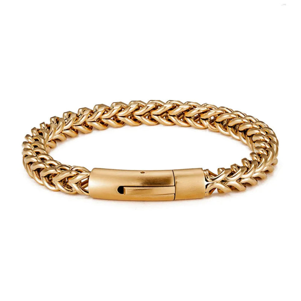 Locomotive Men Punk Rock Bicycle Chain Bracelet 18K Gold Plated Stainless Steel Magnet Button Male Jewelry Gifts