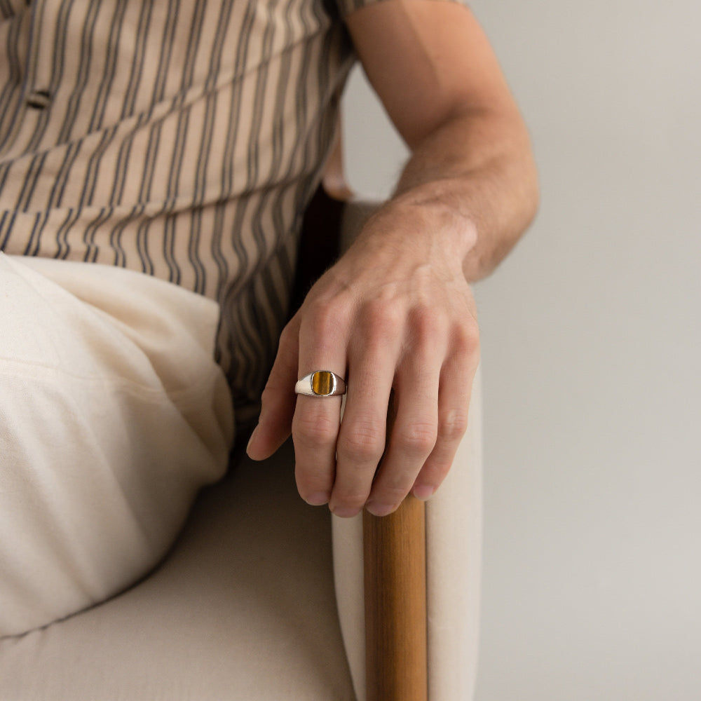 Men'S Tigers Eye Ring by  • Chunky Vintage Statement Ring, Signet Gemstone Ring • Men'S Jewelry • Gift for Him • RR097