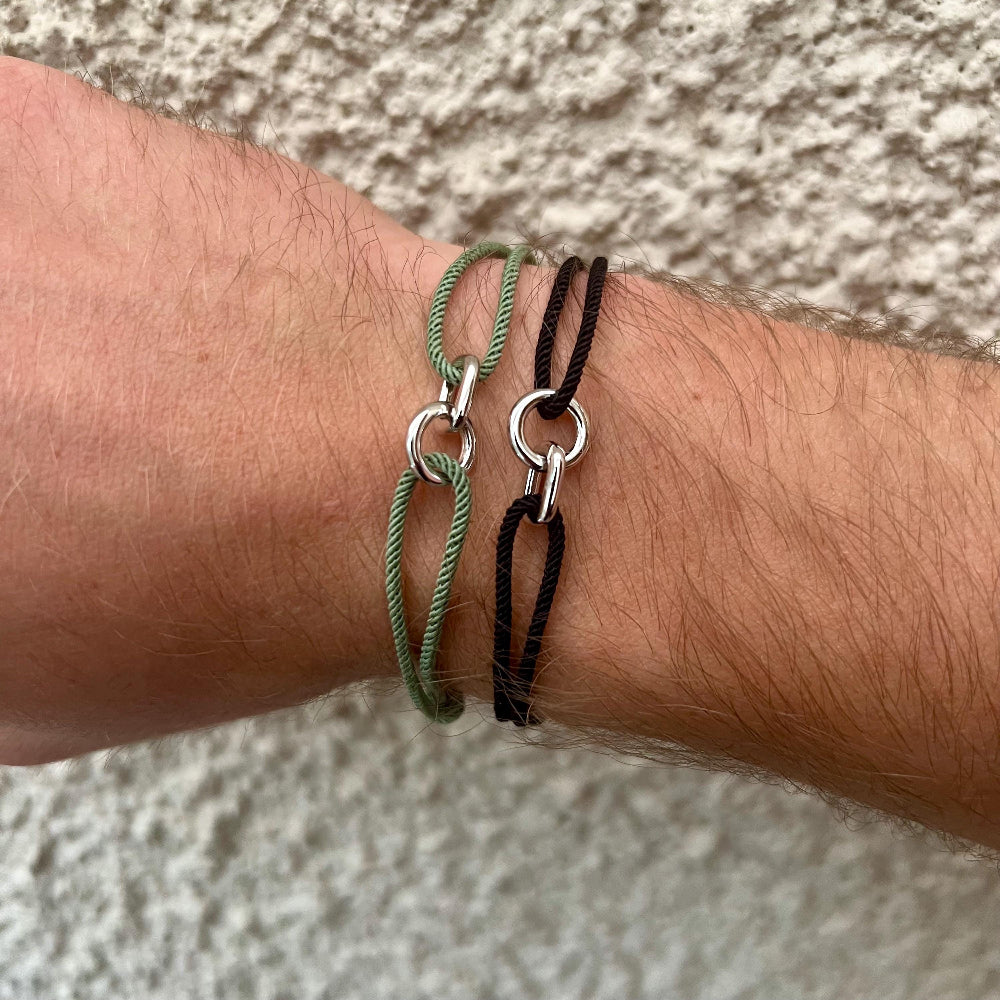 Mens Bracelet Rope Chain, Thin Mens Black Rope Nylon Bracelet, 925 Sterling Silver Bracelet - Mens Jewelry - by