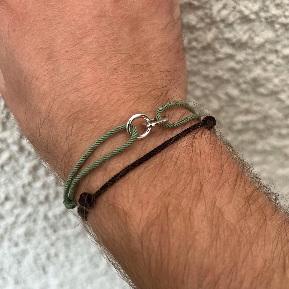 Mens Bracelet Rope Chain, Thin Mens Black Rope Nylon Bracelet, 925 Sterling Silver Bracelet - Mens Jewelry - by
