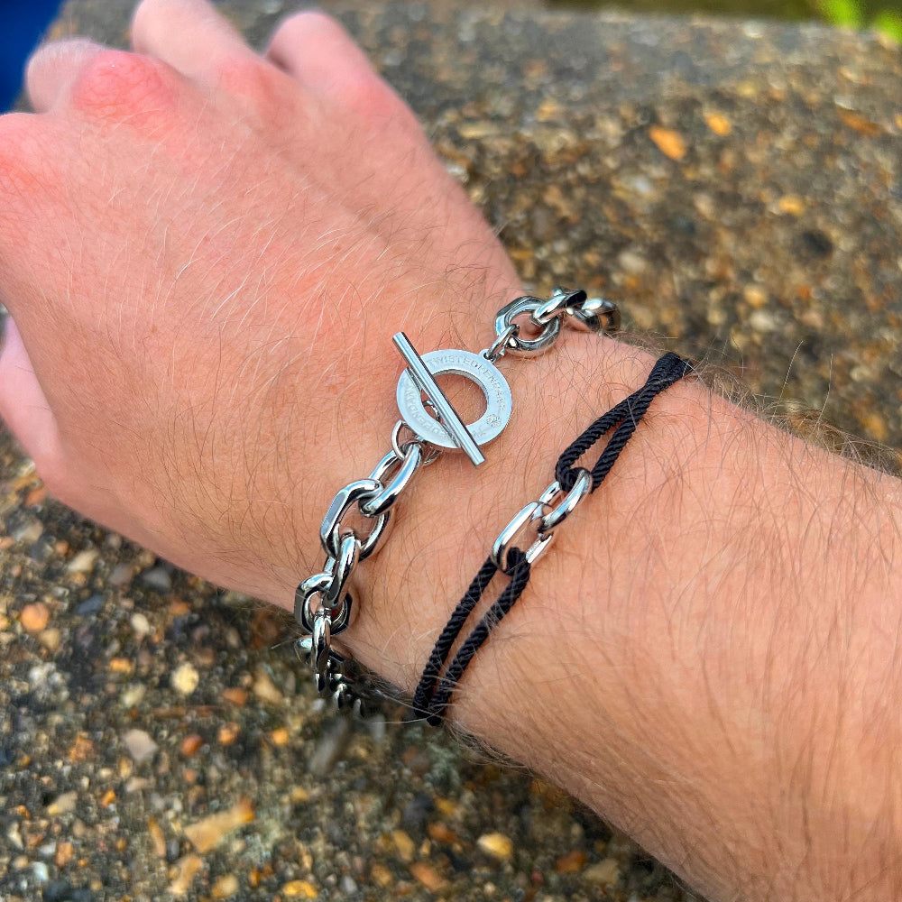 Mens Bracelet Rope Chain, Thin Mens Black Rope Nylon Bracelet, 925 Sterling Silver Bracelet - Mens Jewelry - by