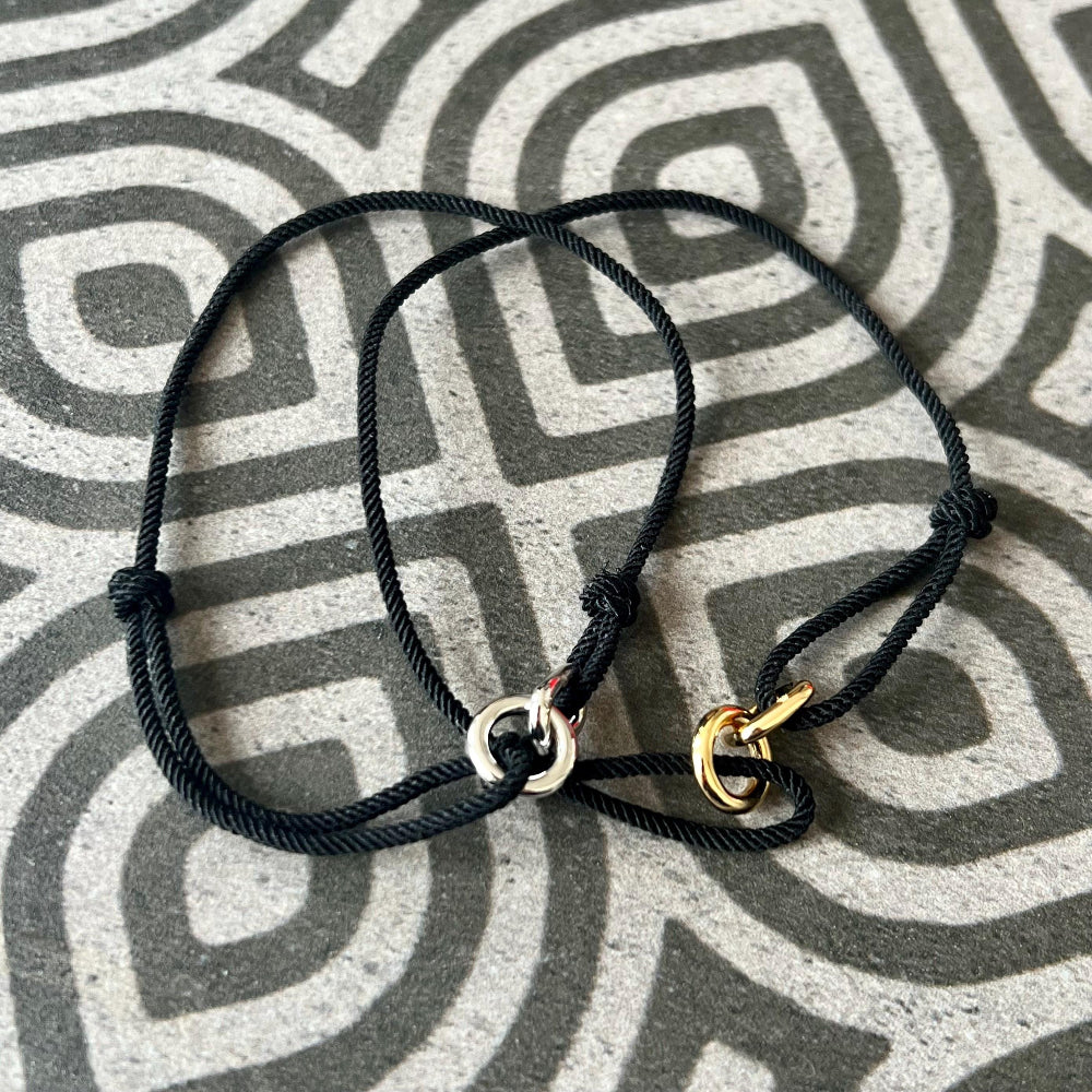 Mens Bracelet Rope Chain, Thin Mens Black Rope Nylon Bracelet, 925 Sterling Silver Bracelet - Mens Jewelry - by