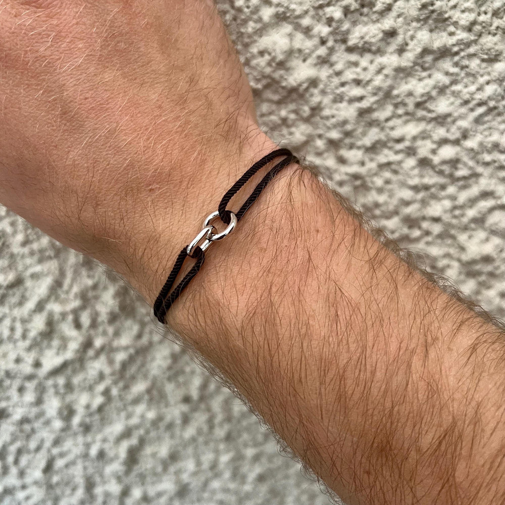 Mens Bracelet Rope Chain, Thin Mens Black Rope Nylon Bracelet, 925 Sterling Silver Bracelet - Mens Jewelry - by