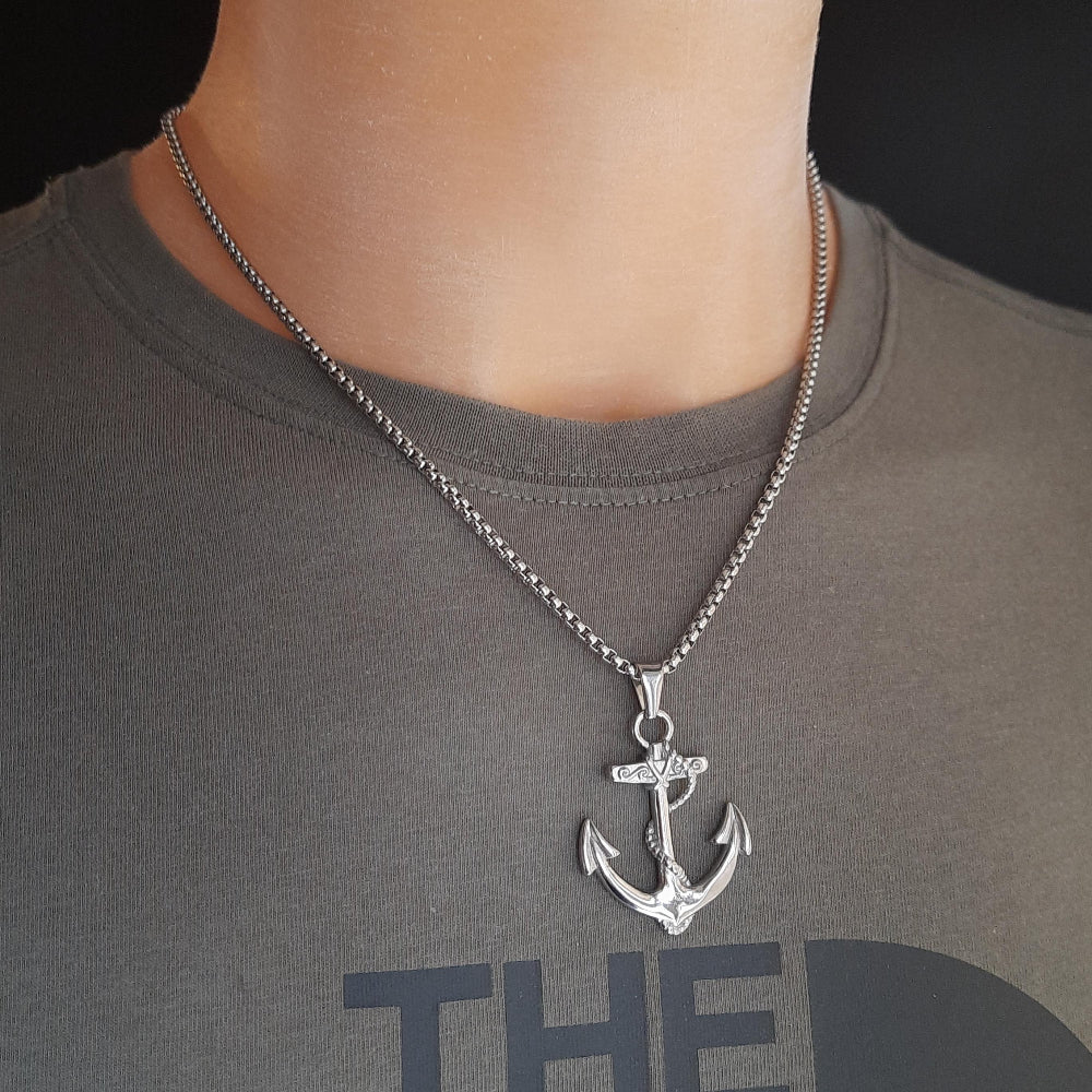 Mens Anchor Pendant Necklace Nautical Gift for Sailors Mens Travel Charm